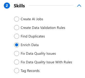 AI Job Builder Skills list with Enrich Data selected